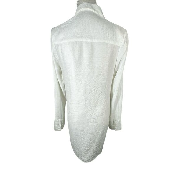 Endless Rose Structured White Shimmer Plunge Neck Knotted Detail Shirt Dress - Picture 3 of 9